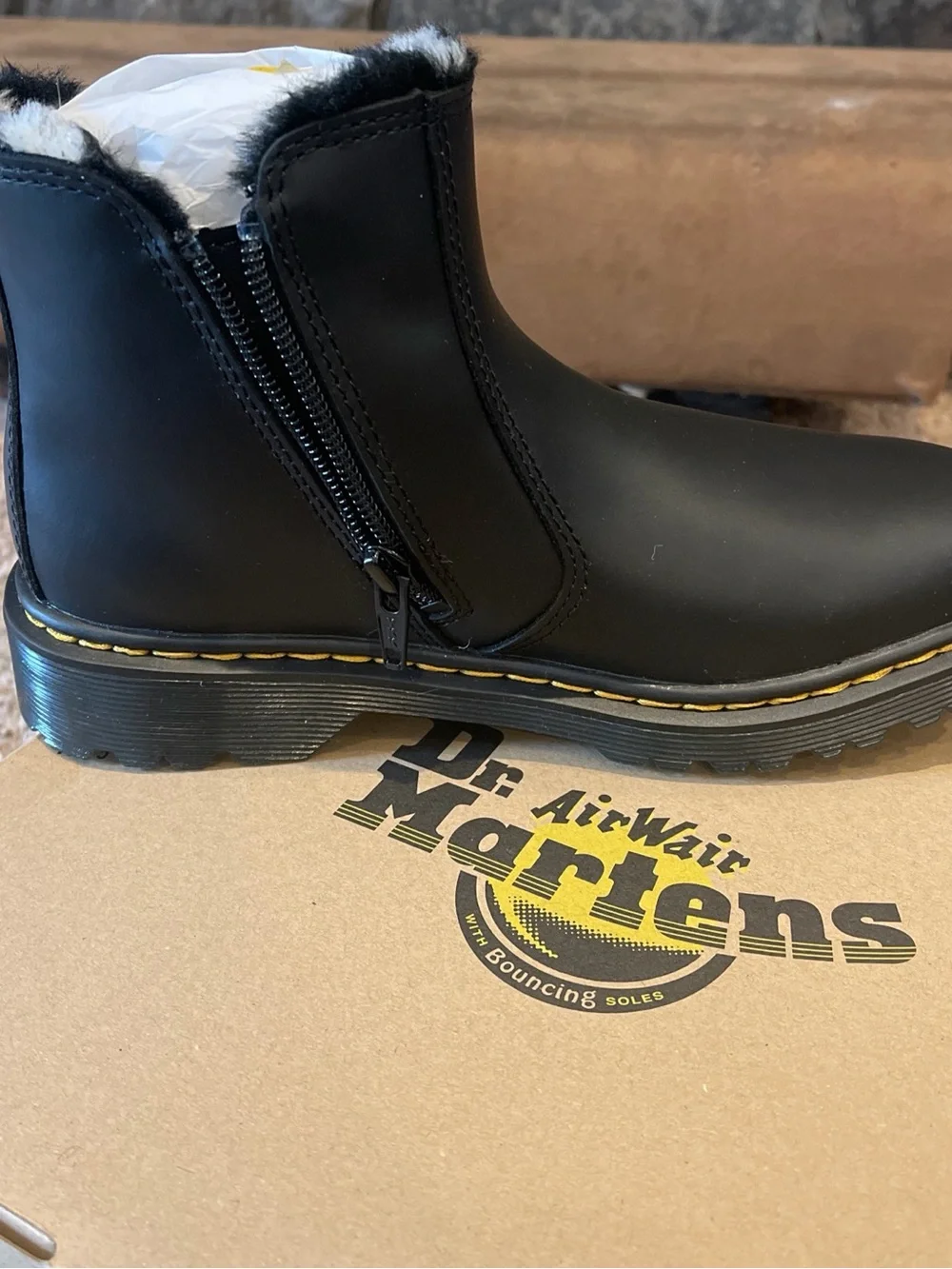 Dr. Martens Black Kids Leonore J Boots with White Polka Dots